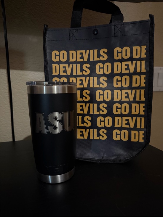 Yeti Other - NWT ASU YETI Black Tumbler with Gold Pitchfork Tote Accents